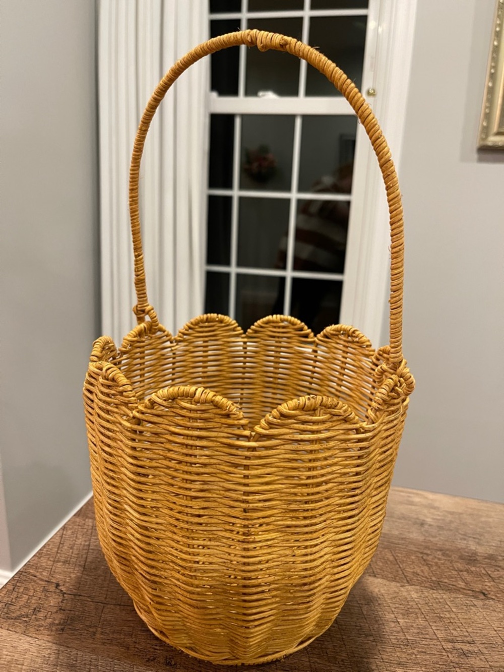 Source Unknown Yellow Wicker Basket with Handle